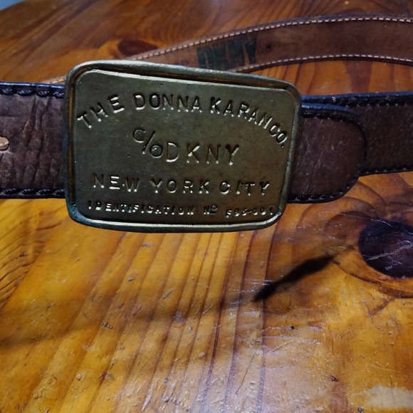 DKNY Donna Karan ID Card Buckle w/brown DKNY Leather Belt M Vintage main image 7